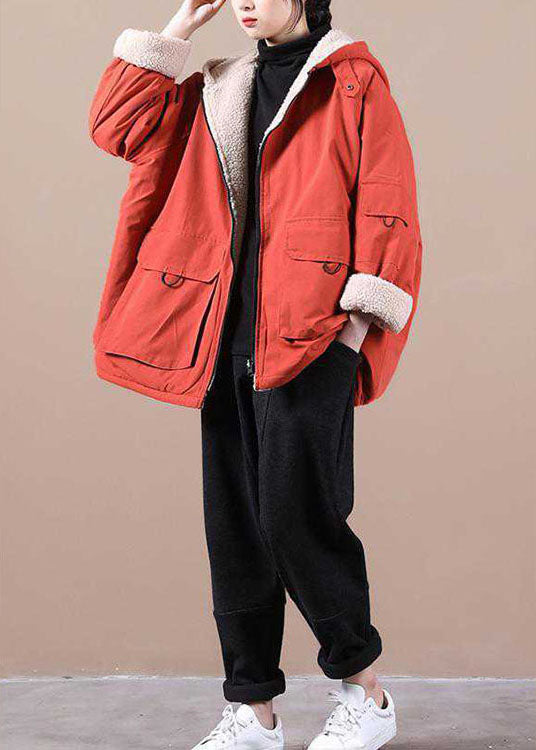 CALORA_ Oranje Winterparka jas met Capuchon en Ritssluiting Zakken