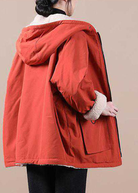 CALORA_ Oranje Winterparka jas met Capuchon en Ritssluiting Zakken