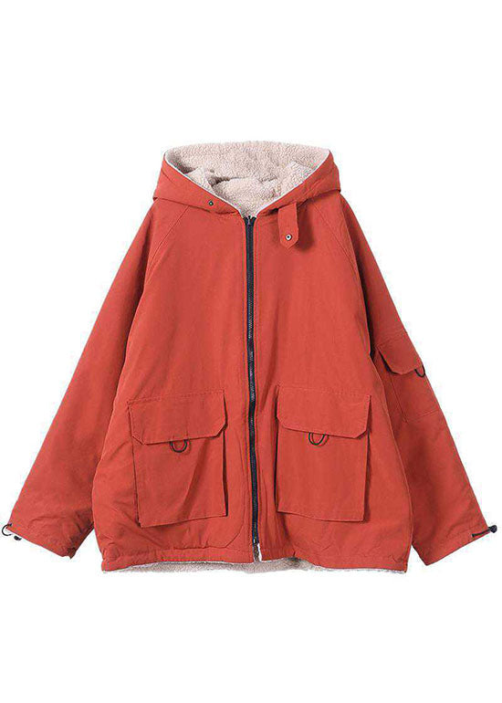 CALORA_ Oranje Winterparka jas met Capuchon en Ritssluiting Zakken