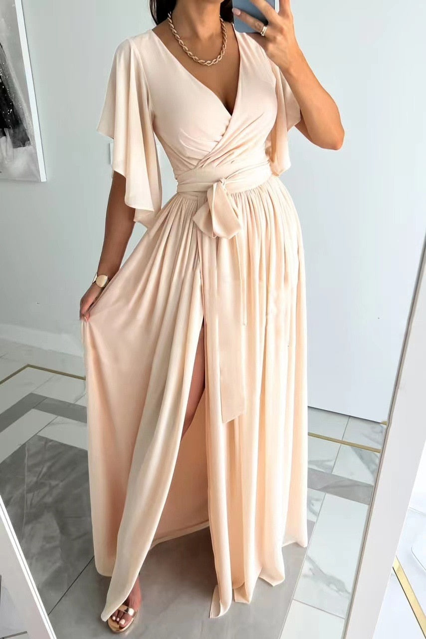 Oriana | Maxi jurk met split-Zomer Jurken-Calora-Beige-S-Calora