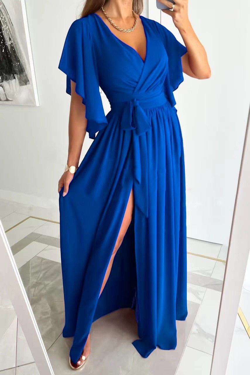 Oriana | Maxi jurk met split-Zomer Jurken-Calora-Blauw-S-Calora