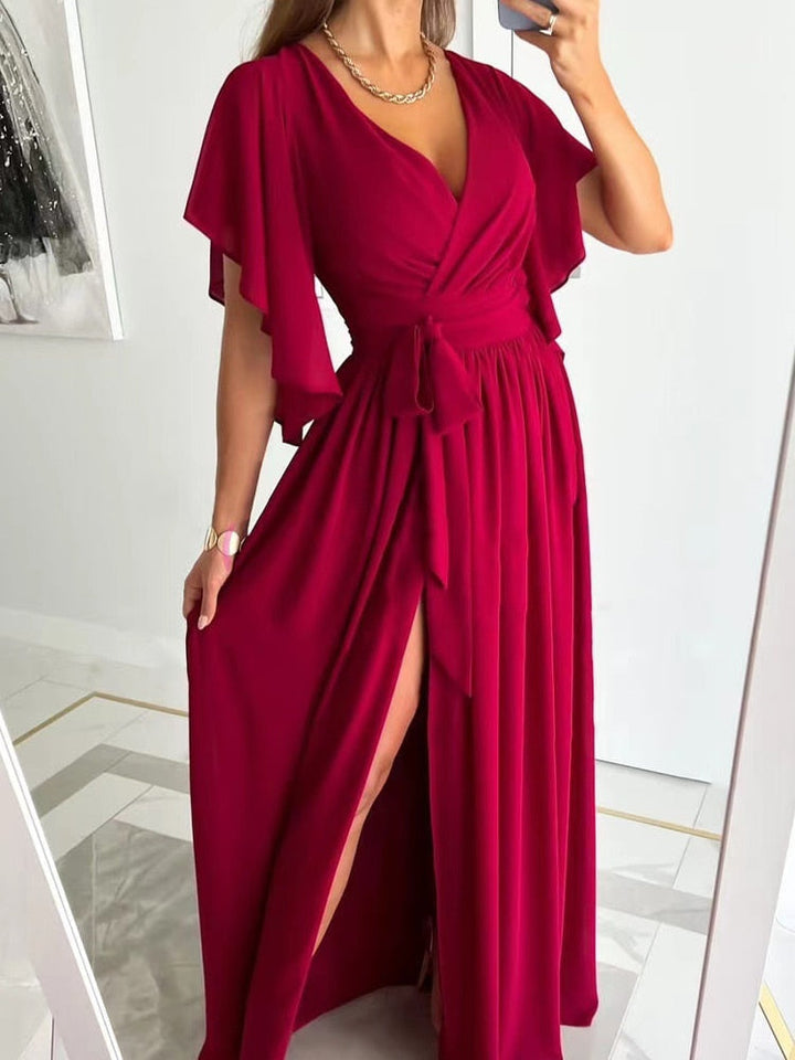 Oriana | Maxi jurk met split-Zomer Jurken-Calora-Rood-S-Calora