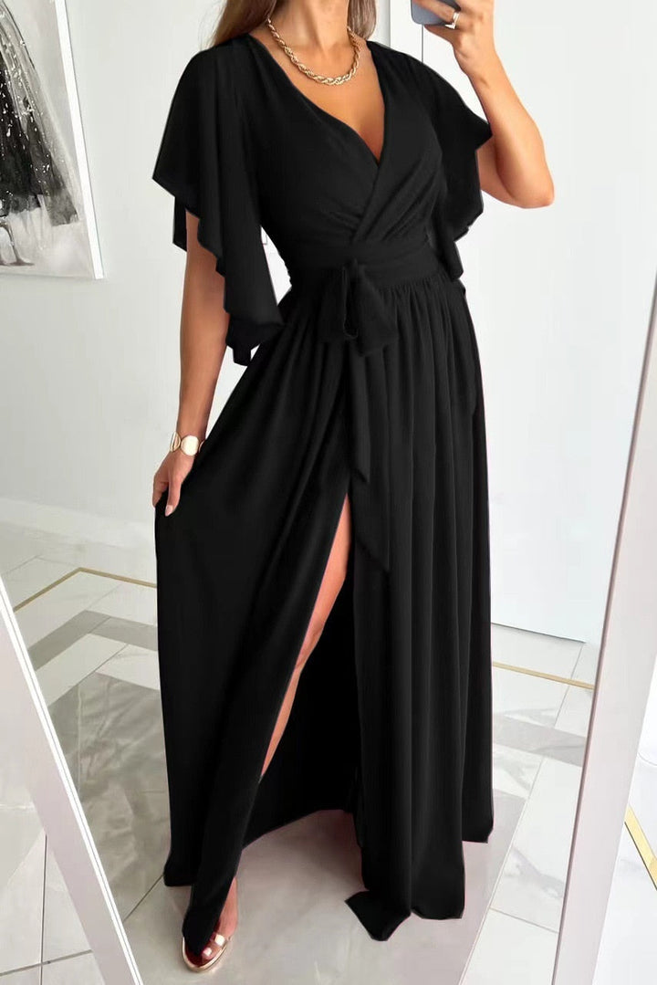 Oriana | Maxi jurk met split-Zomer Jurken-Calora-Zwart-S-Calora