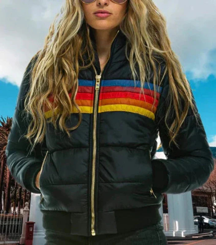 Orvian | Kleurrijke Dames Puffer Winterjas met Capuchon-Zomer Jassen-Calora-Zwart-XS-Calora