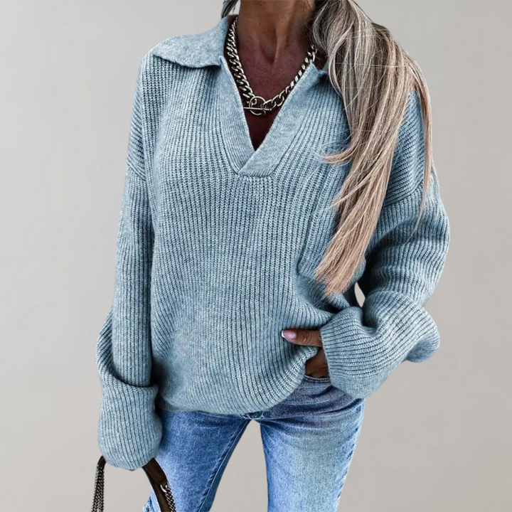 Oversized geribbelde trui met V-hals voor dames-Blazers & Vesten-Calora-Abrikoos-S-Calora