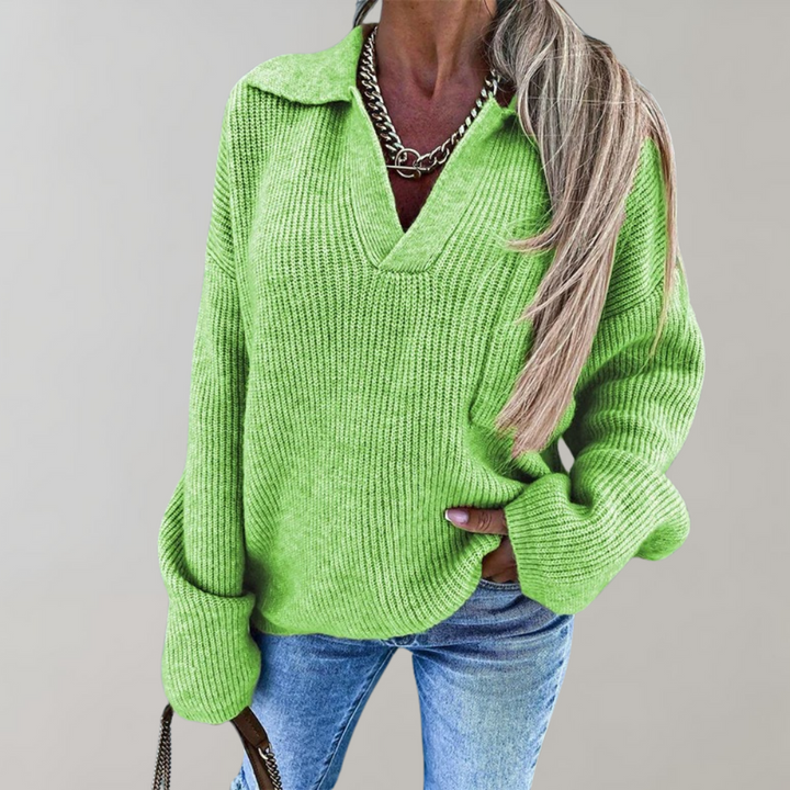Oversized geribbelde trui met V-hals voor dames-Blazers & Vesten-Calora-Abrikoos-S-Calora
