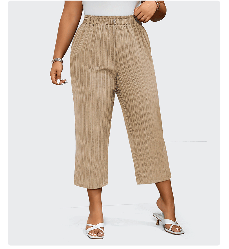 Oversized pull-on broek met zakken-Wijde Broeken-Calora-Khaki-S-Calora