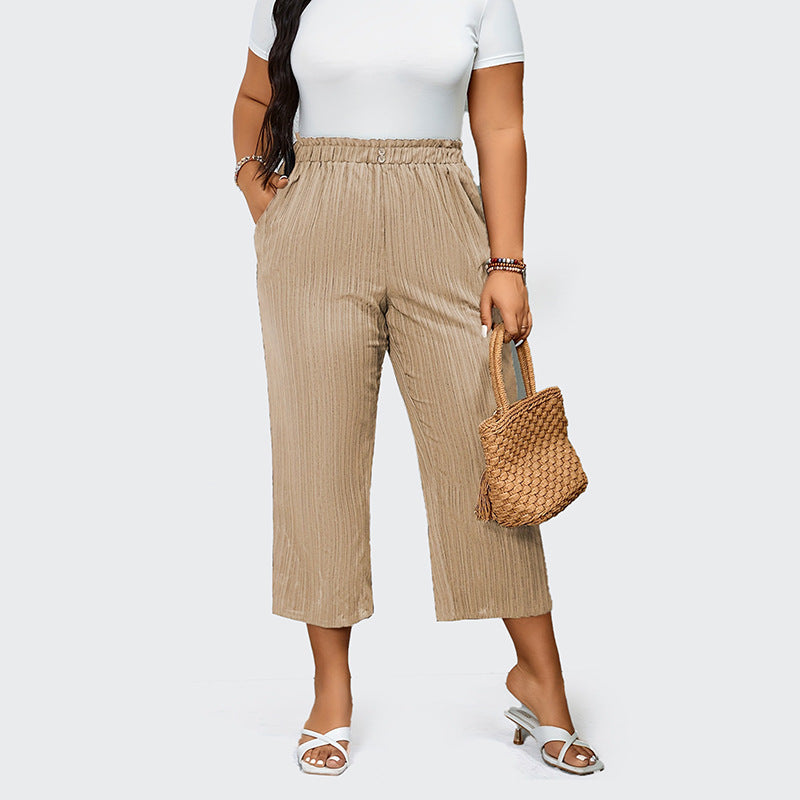 Oversized pull-on broek met zakken-Wijde Broeken-Calora-Khaki-S-Calora