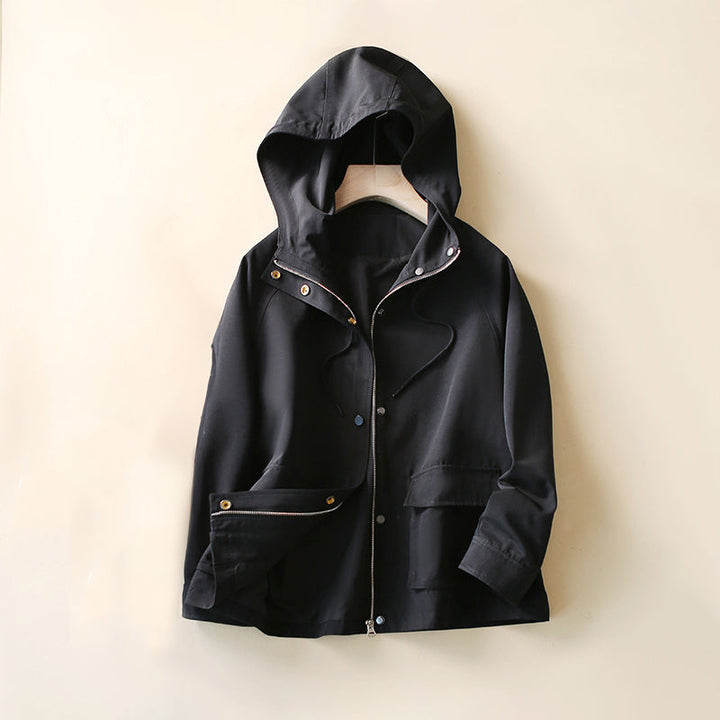 Oversized Trenchcoat met Capuchon voor Dames in de Herfst-trenchcoat dames-Calora-Zwart-S-Calora