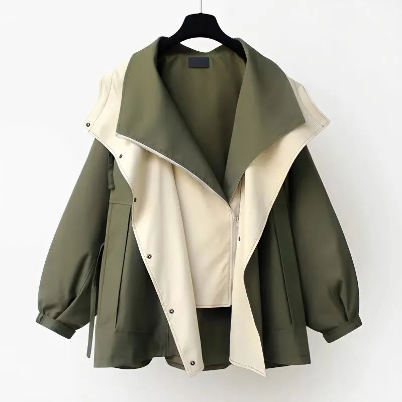 Oversized Trenchcoat met Capuchon voor Vrouwen in Stijlvolle Look-Jackets-Calora-Groen-S-Calora