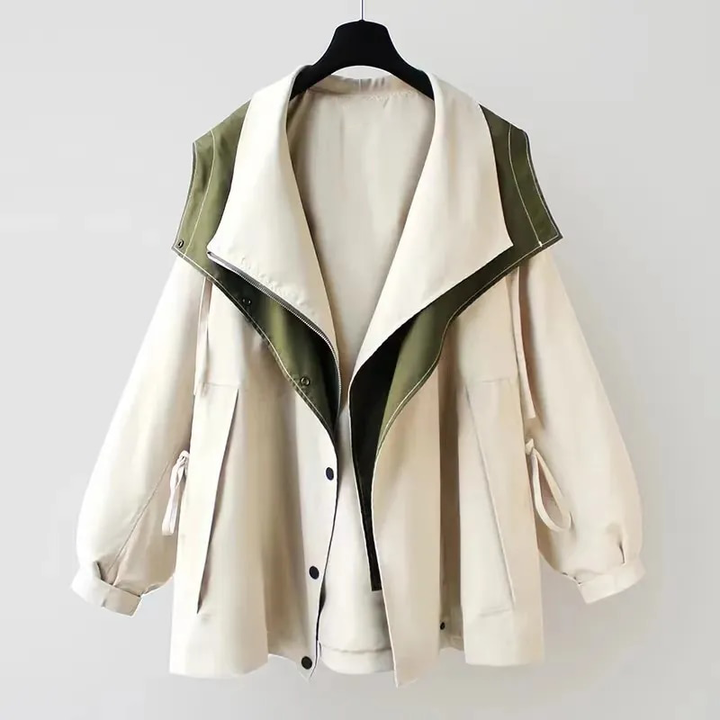 Oversized Trenchcoat met Capuchon voor Vrouwen in Stijlvolle Look-Jackets-Calora-Wit-S-Calora