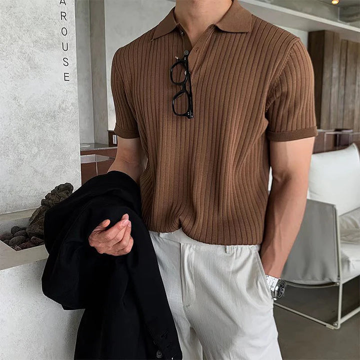Paolo | Luxe Retro Gebreide Polo - Korte Mouw-Polo's-Calora-Bruin-M-Calora