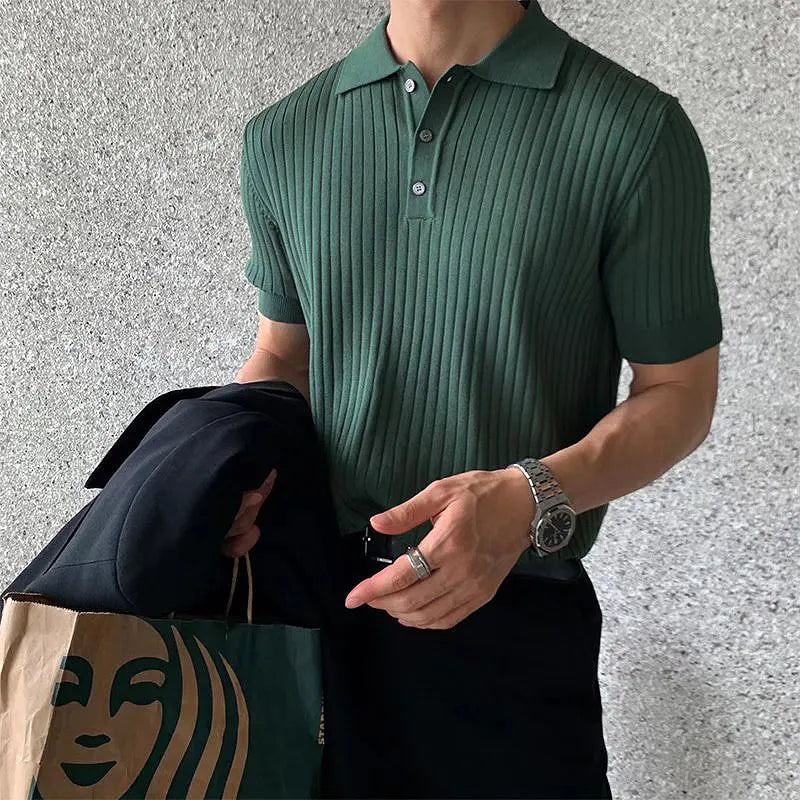 Paolo | Luxe Retro Gebreide Polo - Korte Mouw-Polo's-Calora-Groen-M-Calora