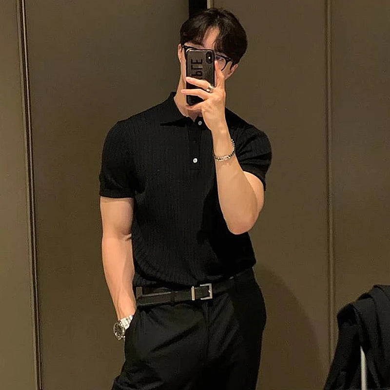 Paolo | Luxe Retro Gebreide Polo - Korte Mouw-Polo's-Calora-Zwart-M-Calora