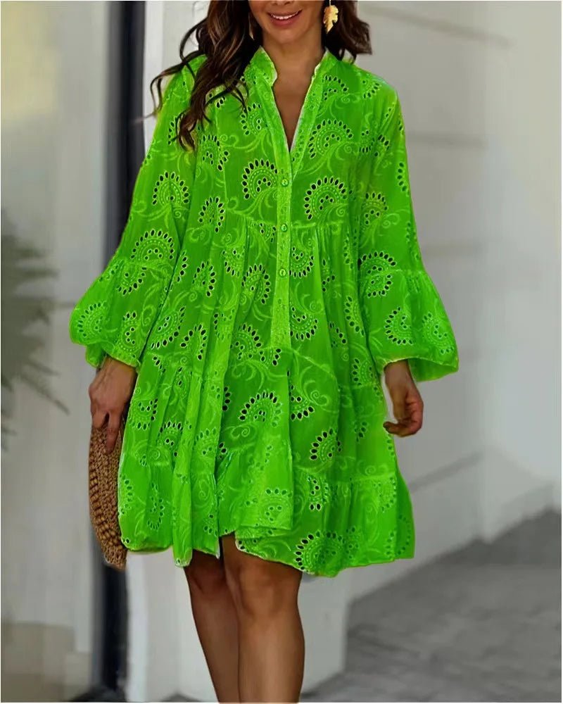 Pauline | Elegante Mini Ibiza Jurk-Zomer Jurken-Calora-Groen-XS-Calora