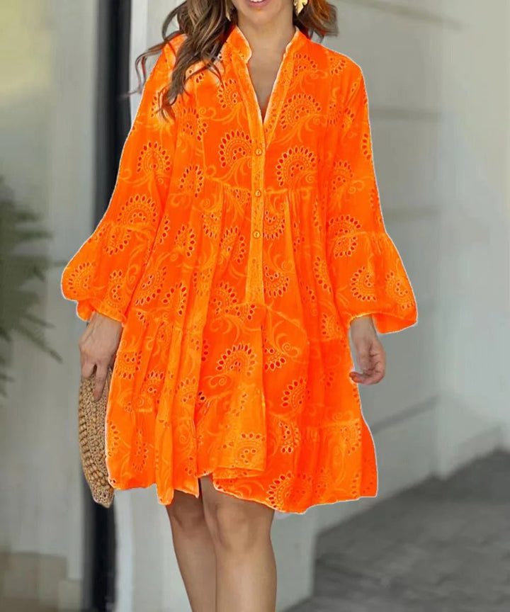 Pauline | Elegante Mini Ibiza Jurk-Zomer Jurken-Calora-Oranje-XS-Calora