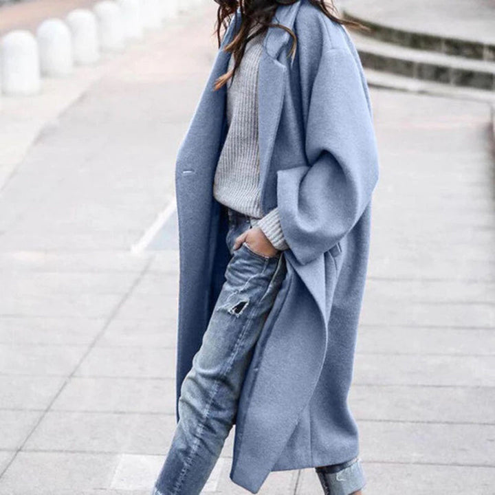 Pearl | Elegante winter trenchcoat met één knoop en knielengte voor dames-Zomer Jassen-Calora-Blauw-S-Calora