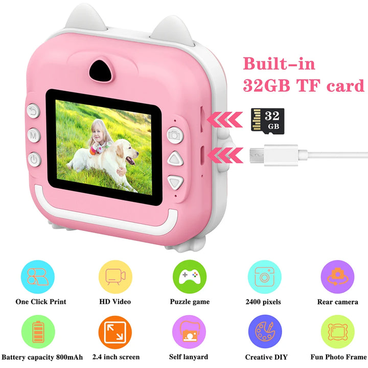 PixiPlay | Instant Print Fotocamera voor Kinderen met 32GB Kaart-Elektronica/Gadgets-Calora-Blauw-Calora