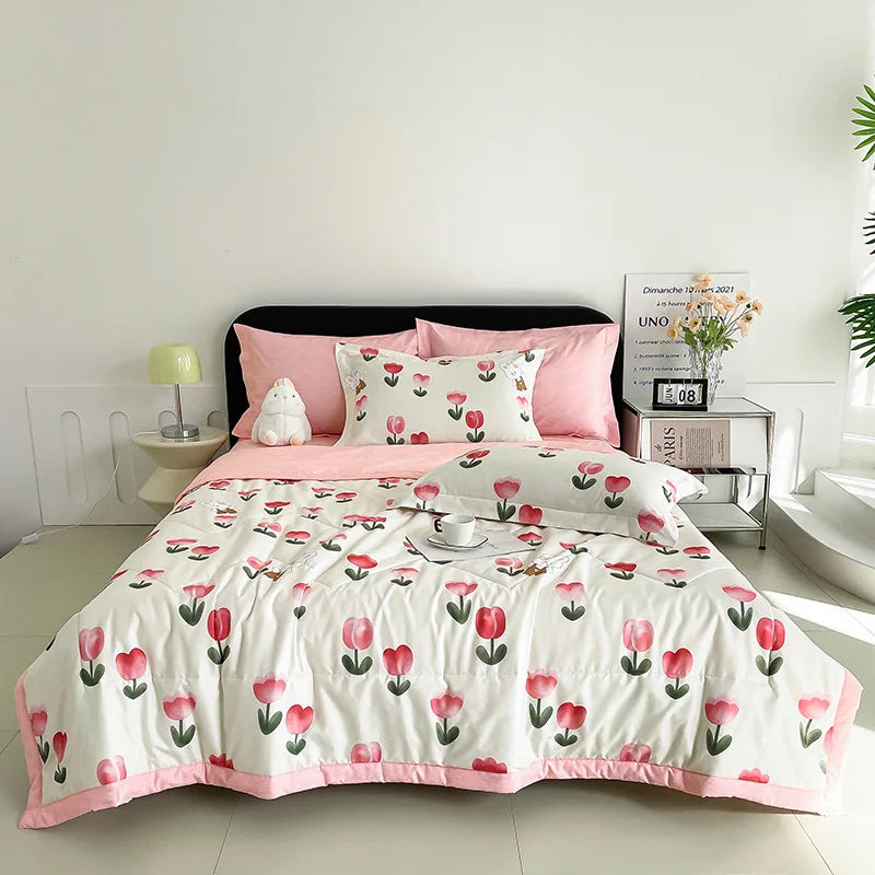 CALORA_ Plaid Koel Deken | Washed Katoen Lichtgewicht Comforter