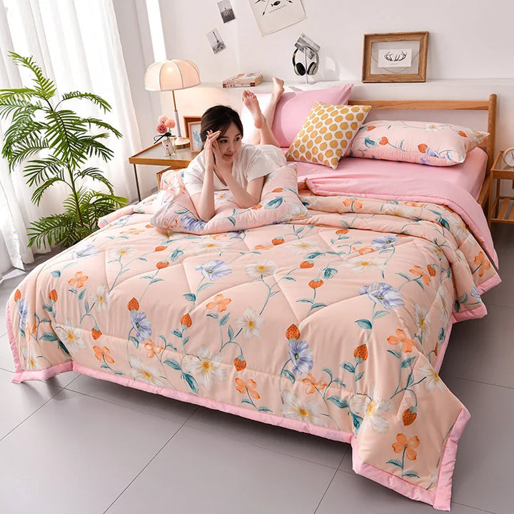 CALORA_ Plaid Koel Deken | Washed Katoen Lichtgewicht Comforter