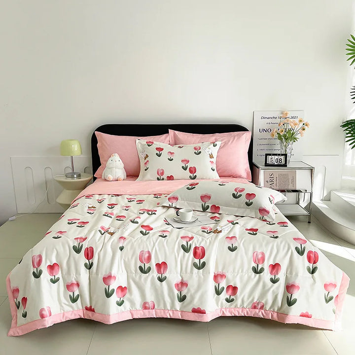 CALORA_ Plaid Koel Deken | Washed Katoen Lichtgewicht Comforter