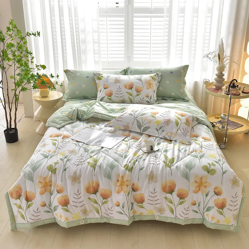 CALORA_ Plaid Koel Deken | Washed Katoen Lichtgewicht Comforter