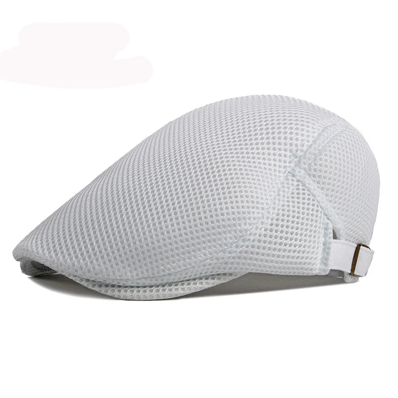 Platte Hoed Chauffeur Beret Pet van mesh-Petten-Calora-Wit-56-61cm-Calora