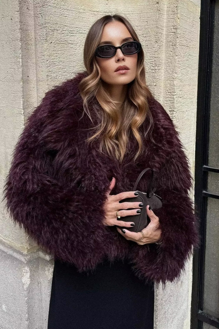 CALORA_ Pluche Bordeaux Shaggy Jas van imitatie Bont