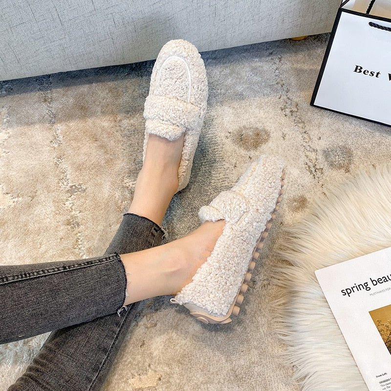 CALORA_ Pluche Huisschoenen met Ronde Neus en Antislip Zolen