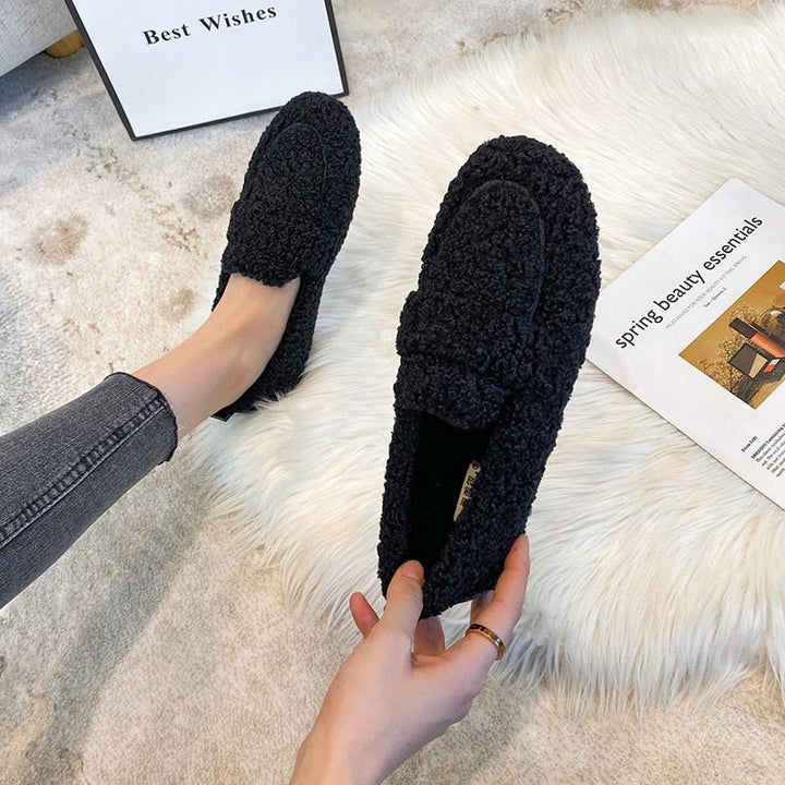 CALORA_ Pluche Huisschoenen met Ronde Neus en Antislip Zolen