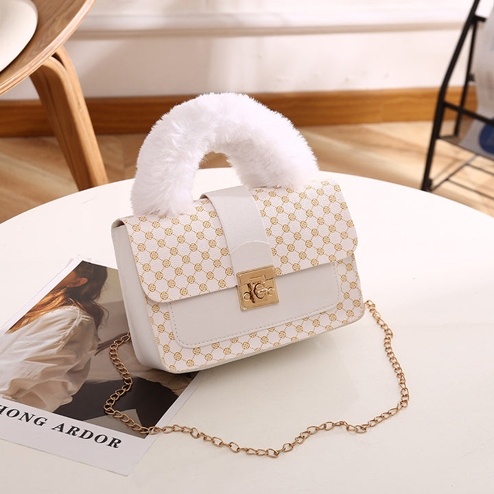 CALORA_ Pluche Vierkante Mini Handtas met Ketting