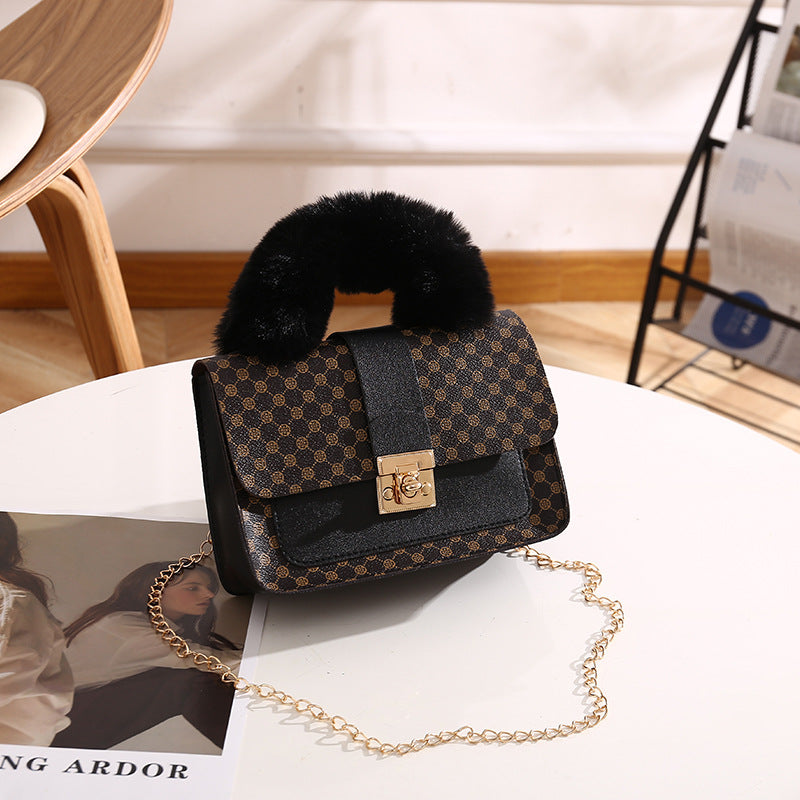 CALORA_ Pluche Vierkante Mini Handtas met Ketting