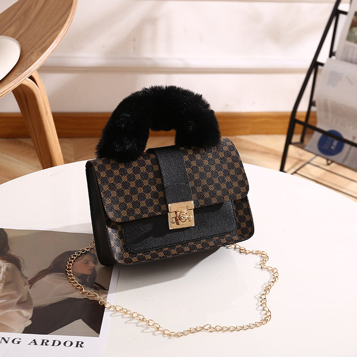 CALORA_ Pluche Vierkante Mini Handtas met Ketting