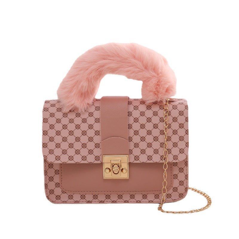 CALORA_ Pluche Vierkante Mini Handtas met Ketting
