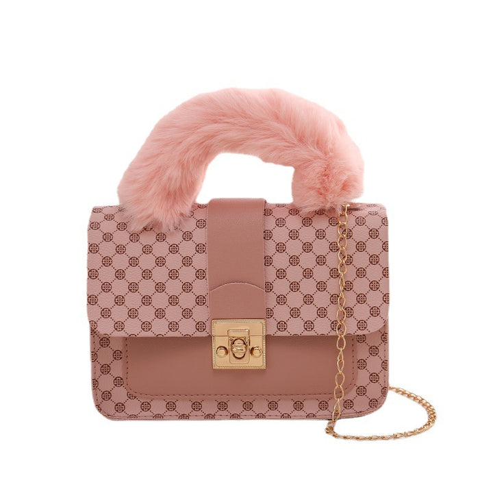CALORA_ Pluche Vierkante Mini Handtas met Ketting