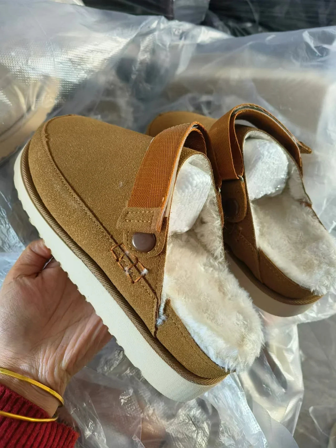 CALORA_ Pluche Winter Dames Sloffen Met Antislip Zool Binnen