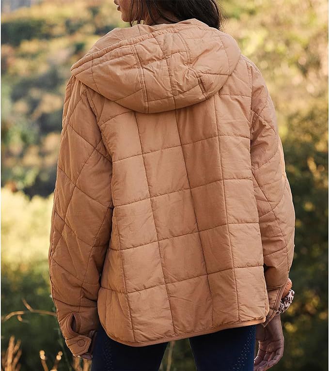 Plus-maat Winterjas met capuchon - korte kleurrijke puffer-Zomer Jassen-Calora-Beige-S-Calora
