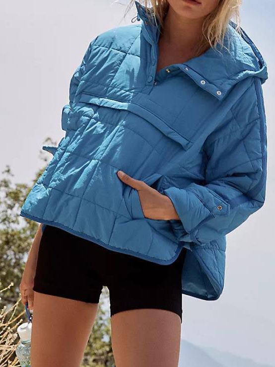 Plus-maat Winterjas met capuchon - korte kleurrijke puffer-Zomer Jassen-Calora-Blauw-S-Calora