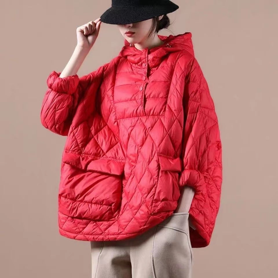 Plus-maat Winterjas met capuchon - korte kleurrijke puffer-Zomer Jassen-Calora-Oranje-S-Calora