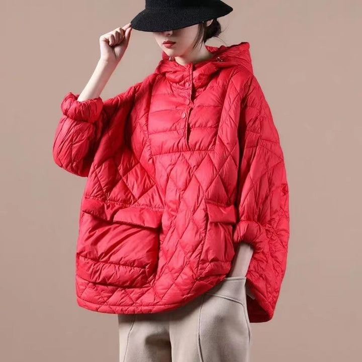 Plus-maat Winterjas met capuchon - korte kleurrijke puffer-Zomer Jassen-Calora-Oranje-S-Calora