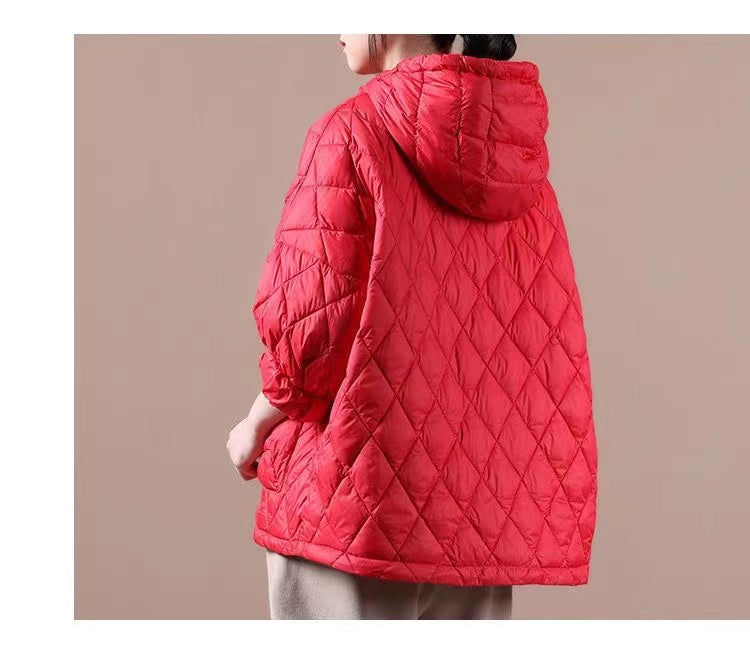 Plus-maat Winterjas met capuchon - korte kleurrijke puffer-Zomer Jassen-Calora-Oranje-S-Calora