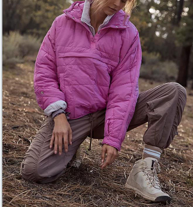 Plus-maat Winterjas met capuchon - korte kleurrijke puffer-Zomer Jassen-Calora-Roze-S-Calora