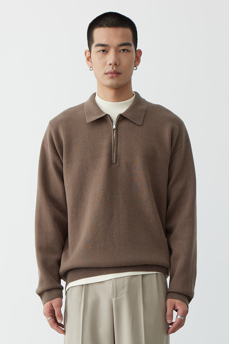 CALORA_ Polokraag Casual Trui met Halve Rits voor Heren