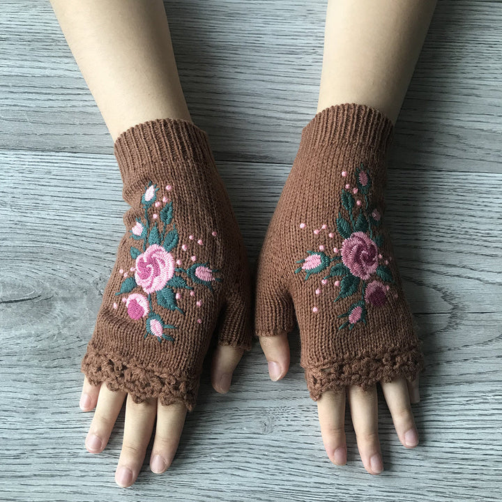 CALORA_ Pravina - Bloemige Vingerloze Handschoenen voor Warmte en Stijl