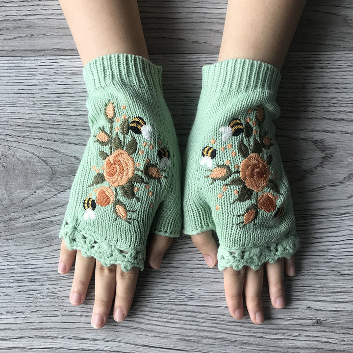 CALORA_ Pravina - Bloemige Vingerloze Handschoenen voor Warmte en Stijl