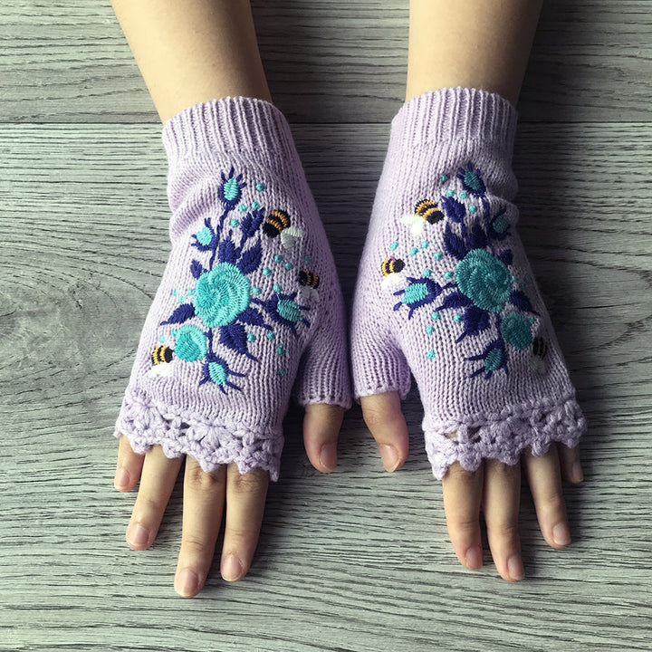 CALORA_ Pravina - Bloemige Vingerloze Handschoenen voor Warmte en Stijl