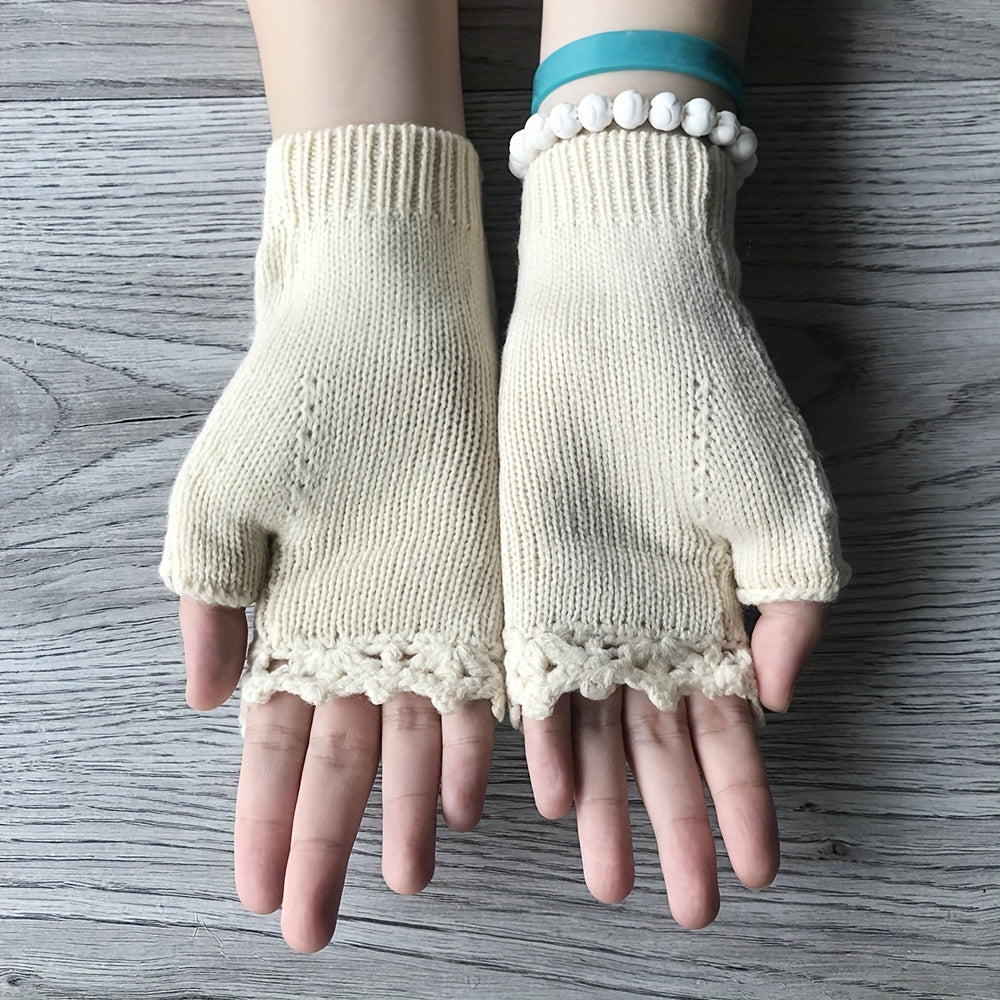 CALORA_ Pravina - Bloemige Vingerloze Handschoenen voor Warmte en Stijl