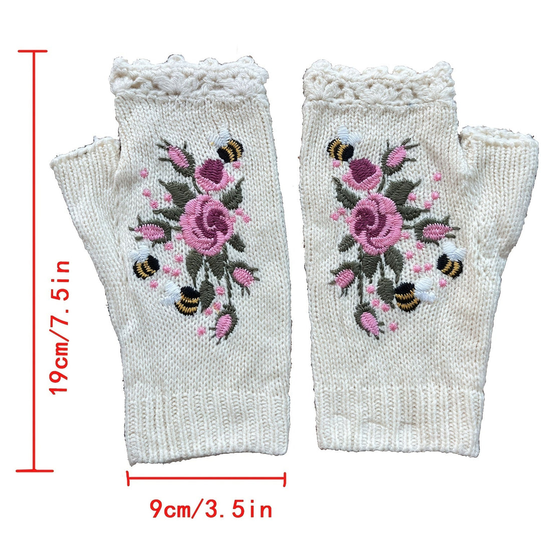 CALORA_ Pravina - Bloemige Vingerloze Handschoenen voor Warmte en Stijl