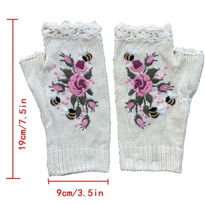 CALORA_ Pravina - Bloemige Vingerloze Handschoenen voor Warmte en Stijl