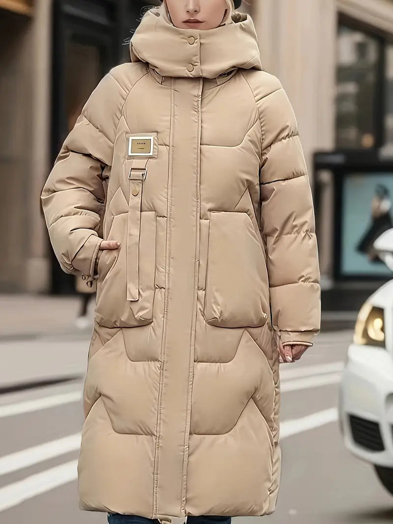 Pravina | Gewatteerde Winterjas met capuchon en ritssluiting voor dames-Zomer Jassen-Calora-Khaki-S-Calora